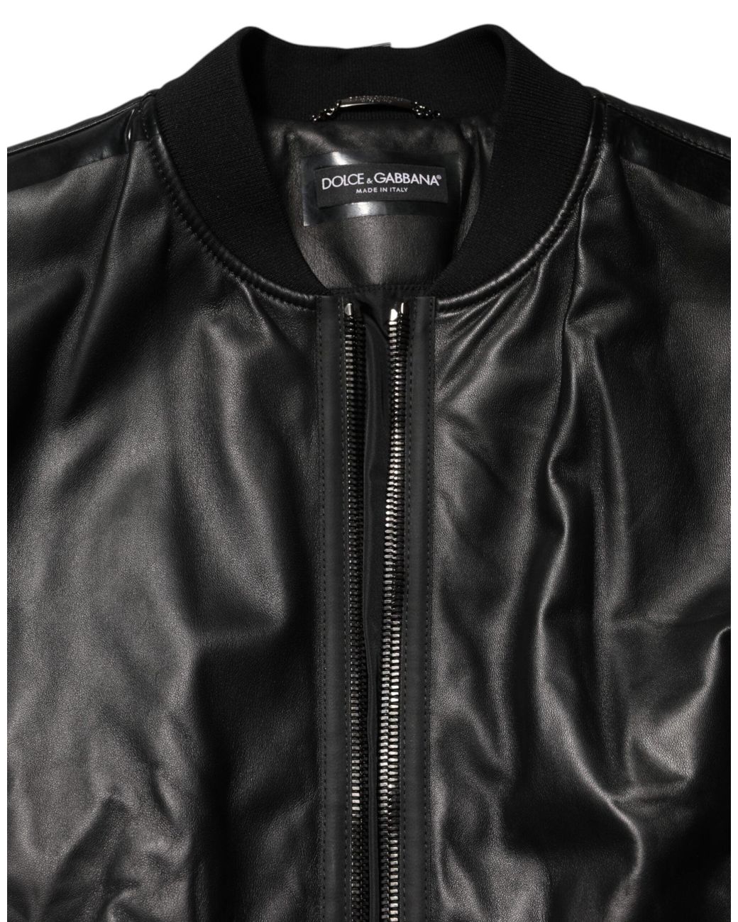 Dolce & Gabbana Black Leather Nylon Fullzip Blouson Jacket for men