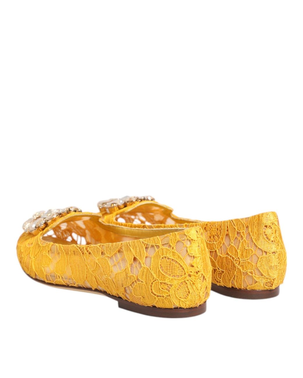 Dolce & Gabbana Yellow Taormina Lace Crystals Flats Shoes Viscose Cotton Nylon