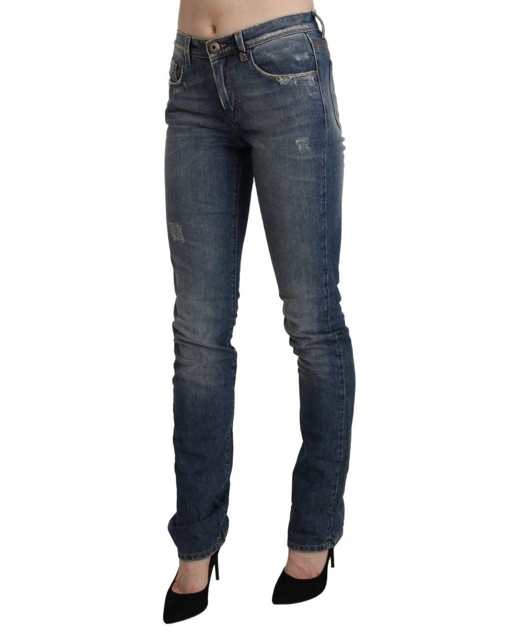 Ermanno Scervino Blue Washed Mid Waist Skinny Denim Jeans