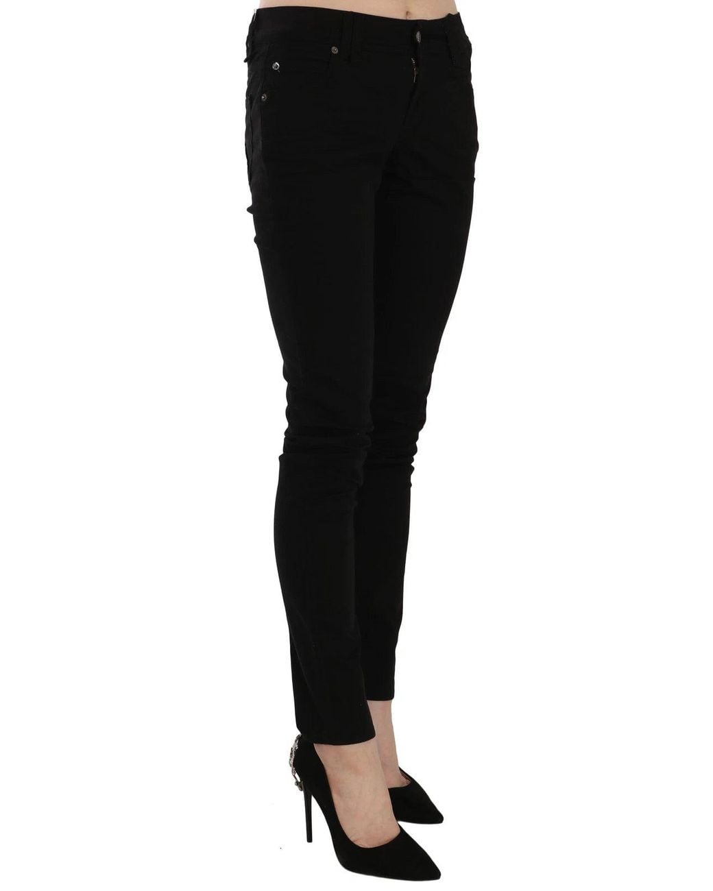 John Galliano Black Mid Waist Slim Fit Skinny Denim Casual Pants Jeans