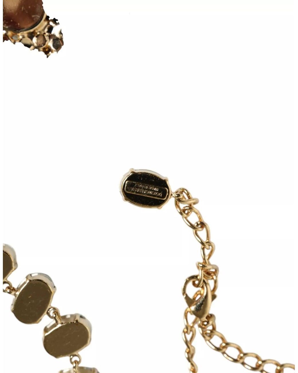 Dolce & Gabbana Green Brass Link Chain Rose Petal Crystal Necklace