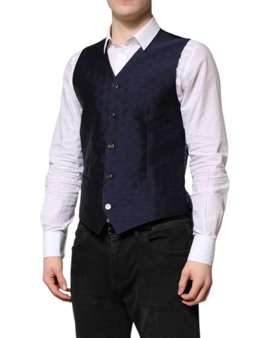 Dolce & Gabbana Blue Dark Logo Wool Formal Waistcoat Vest for men