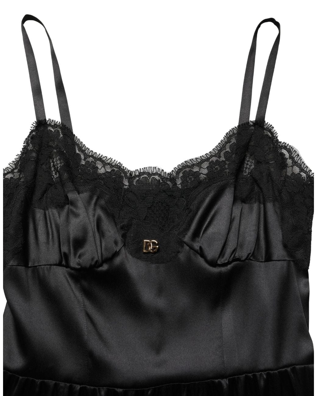 Dolce & Gabbana Black Silk Satin Lace Sleeveless Mini Dress