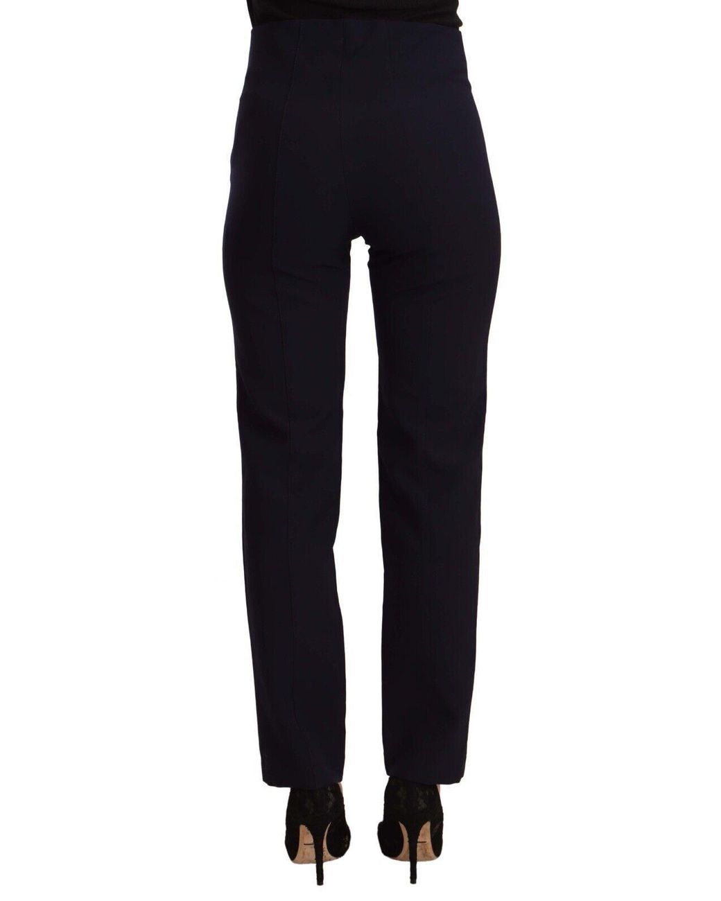 Aglini Black High Waist Polyester Straight Pants