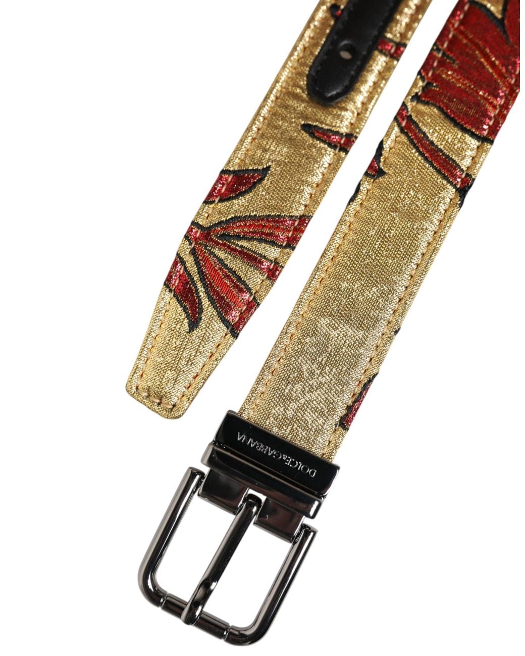 Dolce & Gabbana Black Floral Jacquard Metal Buckle Belt for men