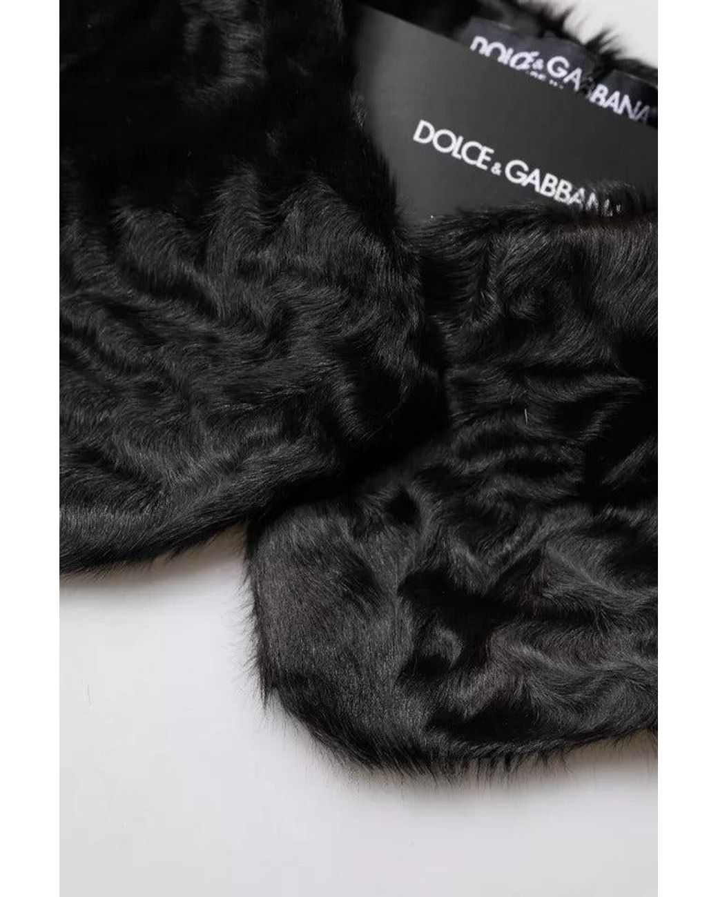 Dolce & Gabbana Black Lamb Fur Collar Neck Wrap Scarf