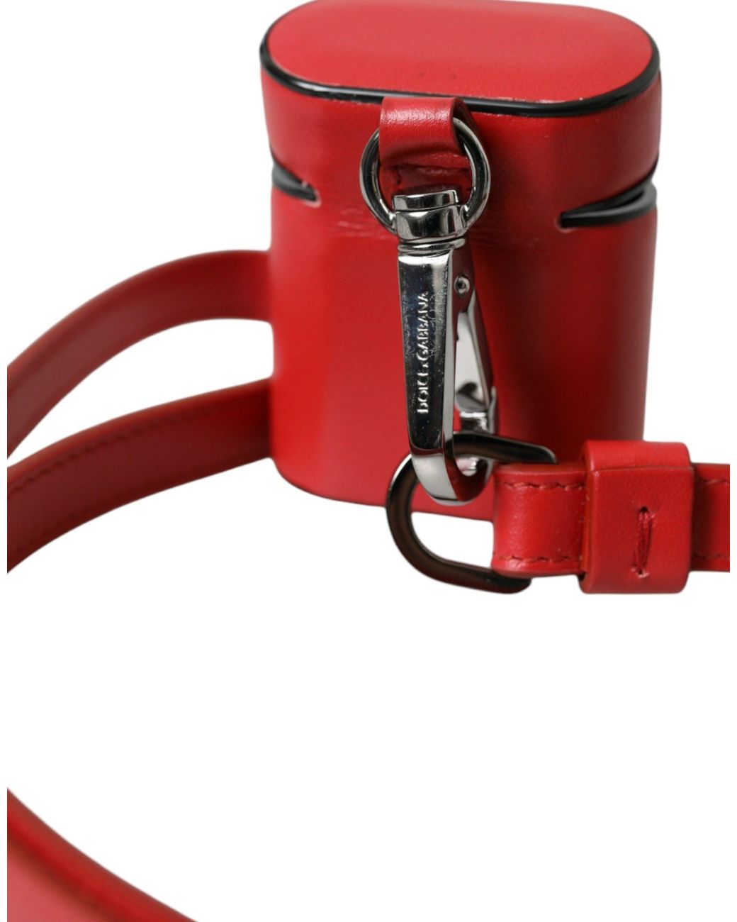 Dolce & Gabbana Red Calfskin Leather Logo Print Strap Airpods Case for men