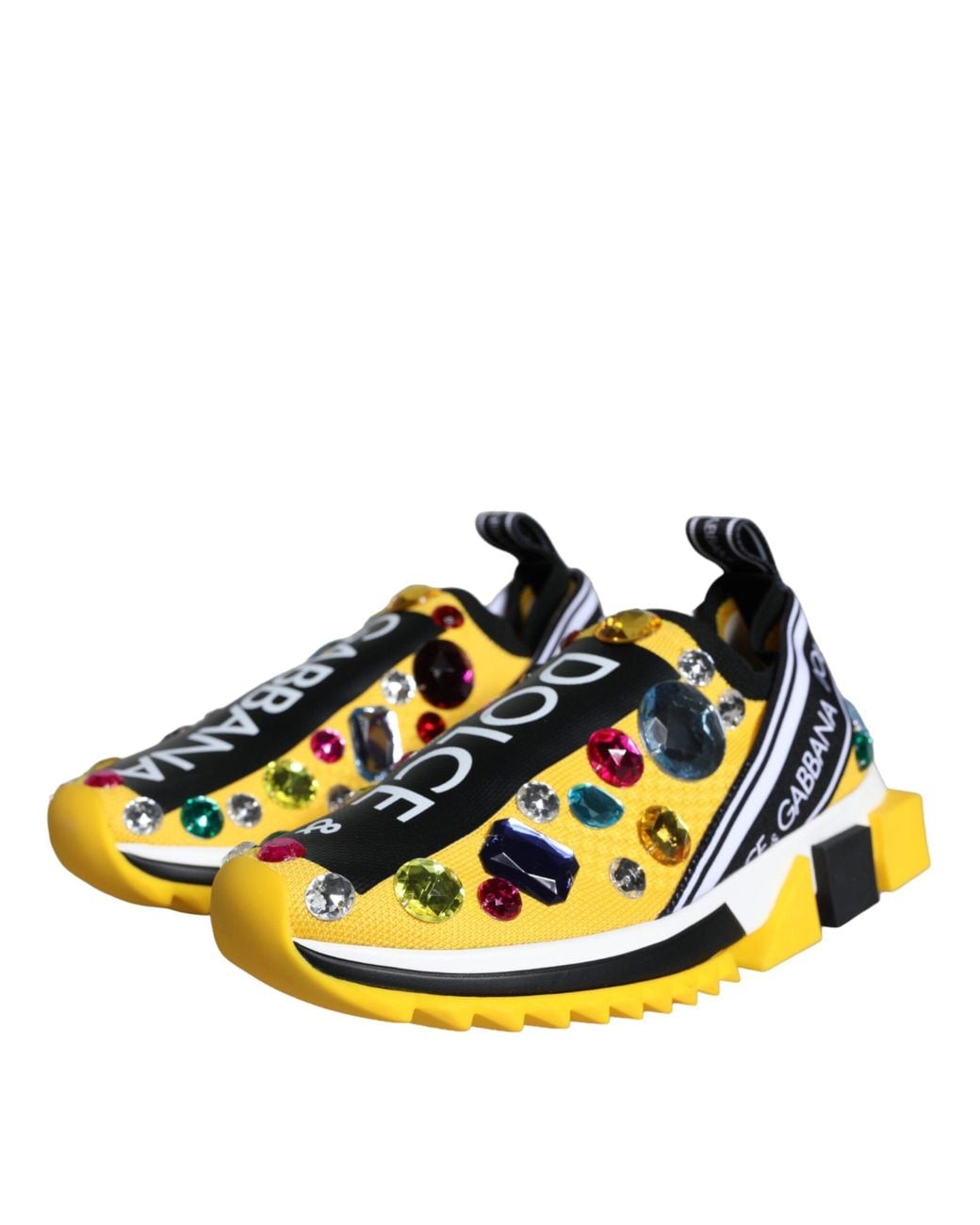 Dolce & Gabbana Yellow Sorrento Crystals Sneakers Shoes