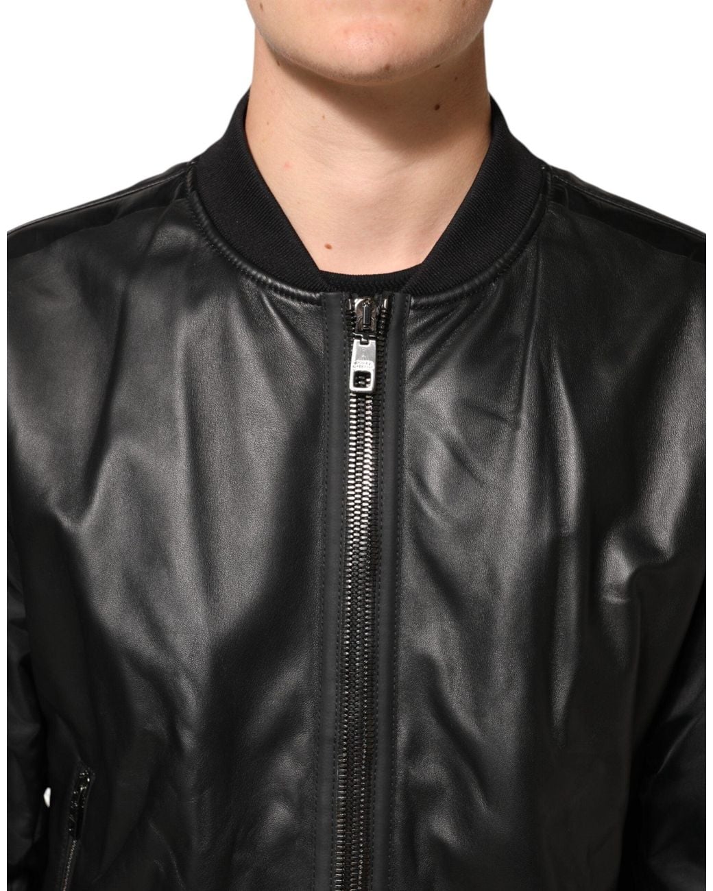 Dolce & Gabbana Black Leather Nylon Fullzip Blouson Jacket for men