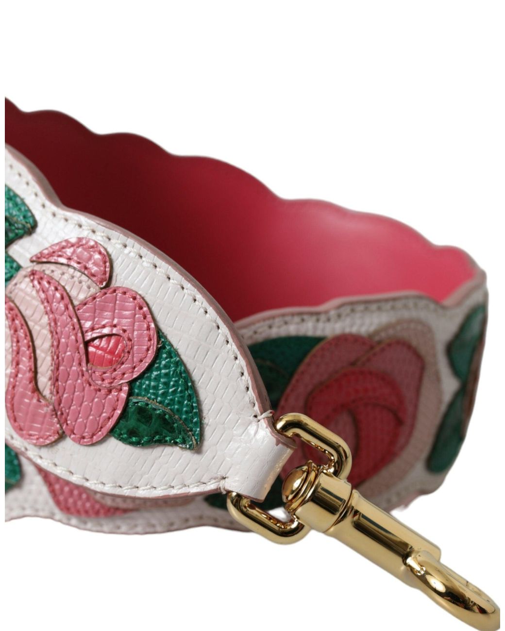 Dolce & Gabbana Pink White Floral Leather Accessory Shoulder Strap