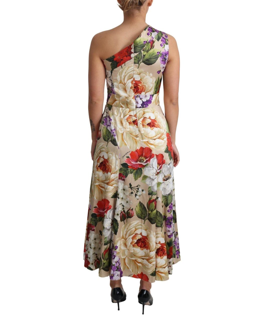 Dolce & Gabbana Brown Elegant One-Shoulder Floral Silk Maxi Dress