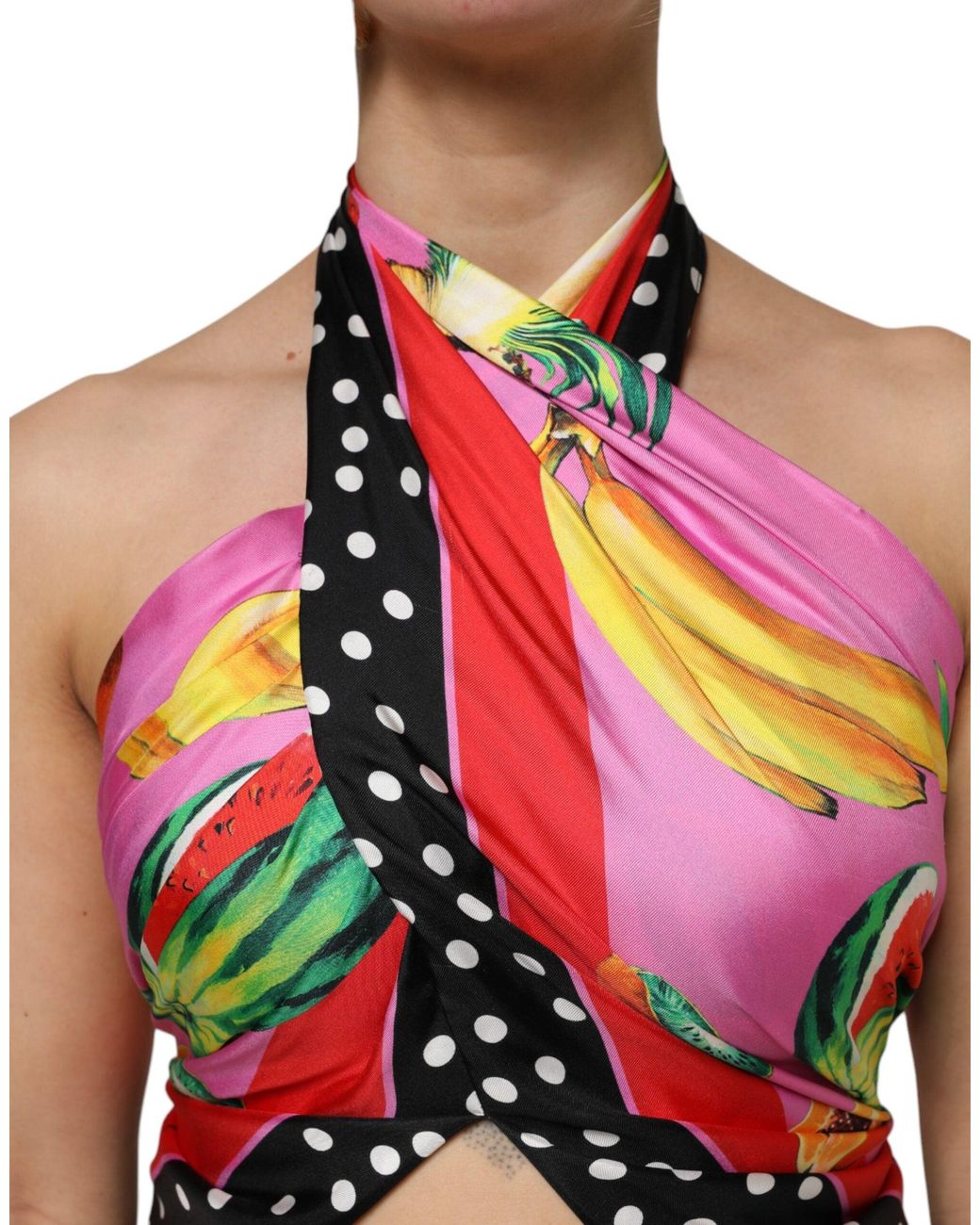 Dolce & Gabbana Black Multicolor Halter Party Evening Cropped Top for men