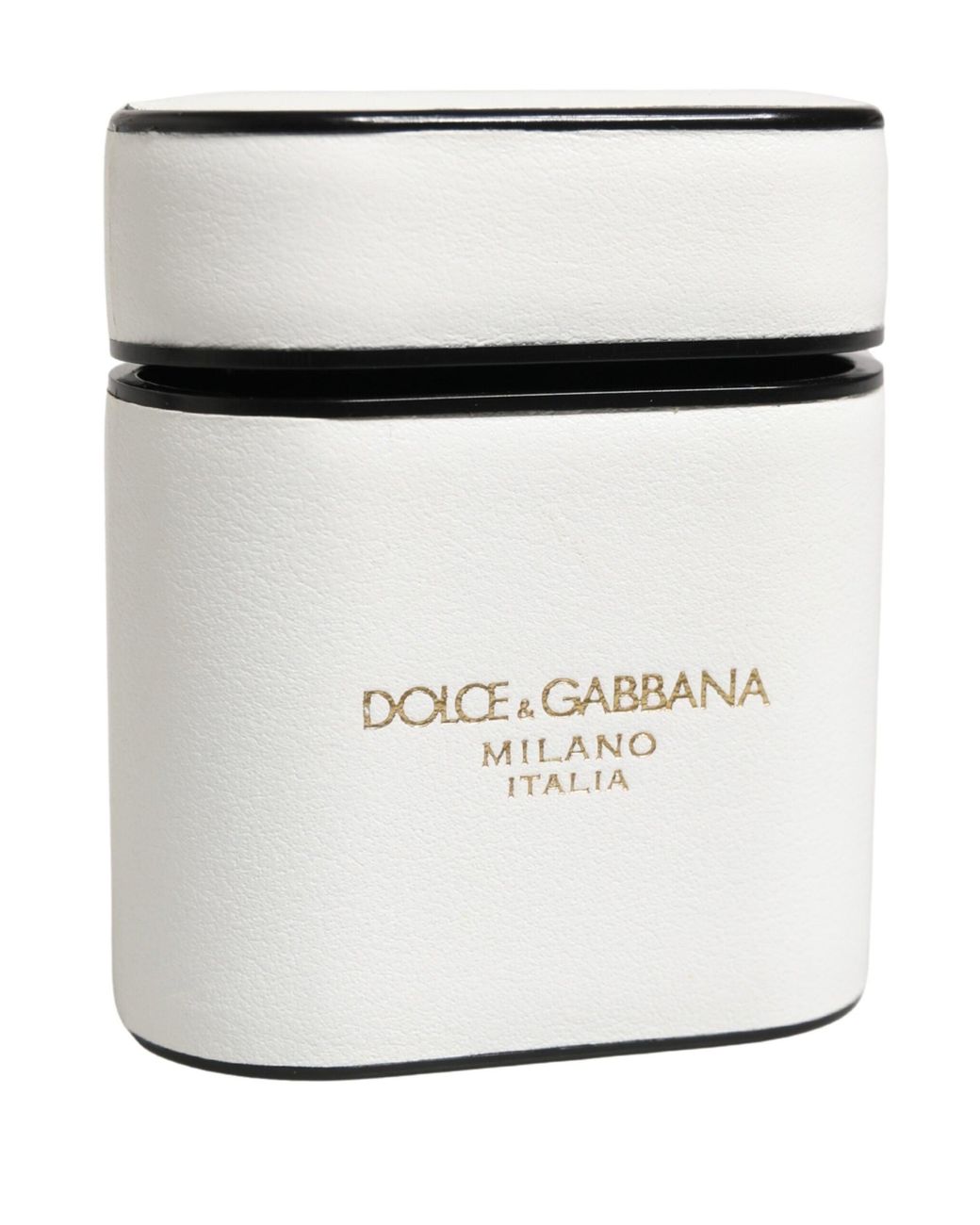 Dolce & Gabbana White Calf Leather Logo Print Flip Holder Airpods Case