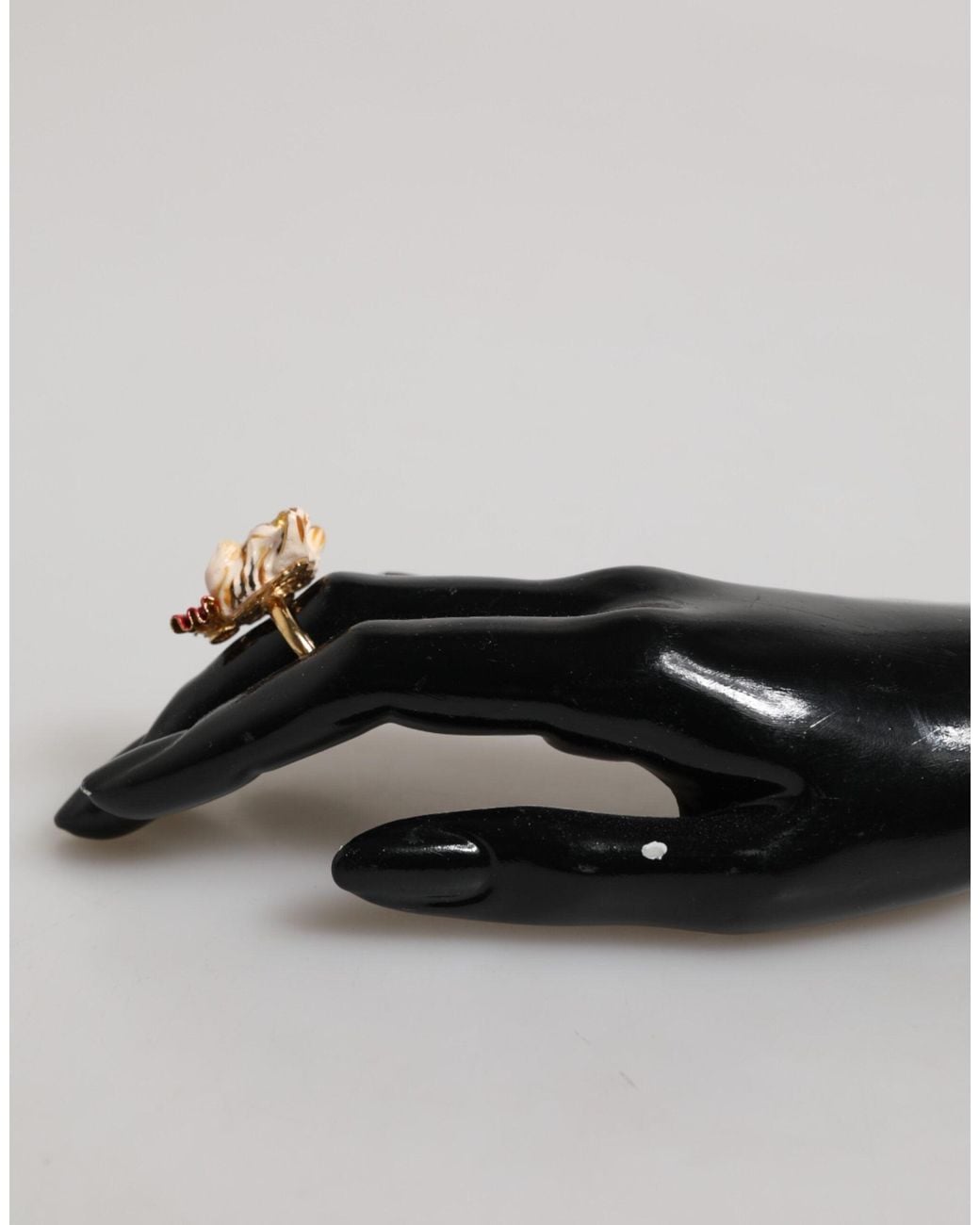 Dolce & Gabbana Red Gold Brass Resin Beige Dog Pet Accessory Ring