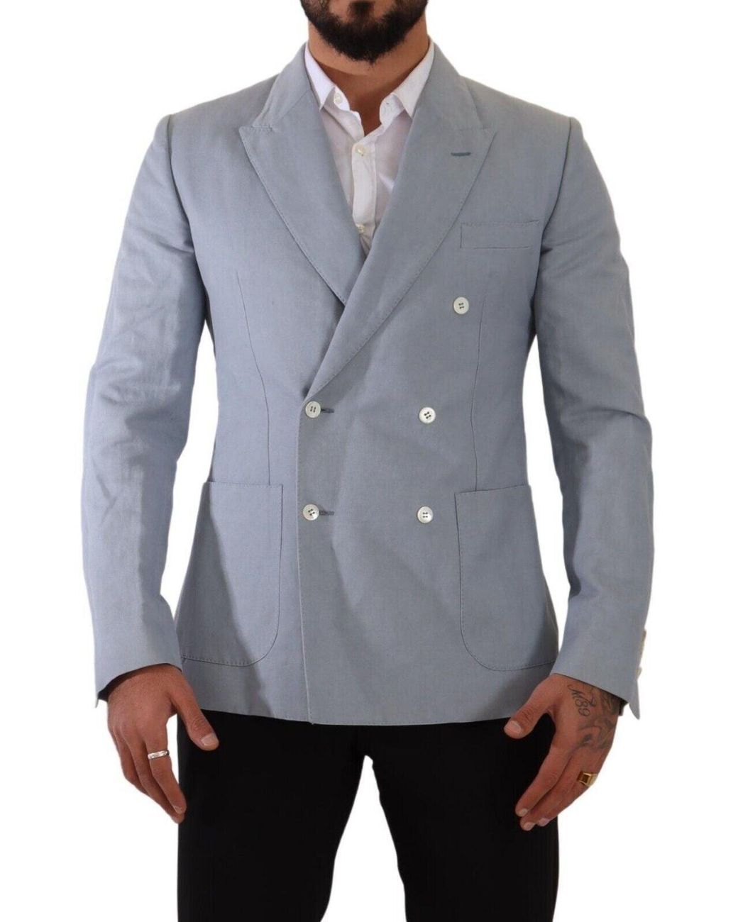 Dolce & Gabbana Blue Cotton Linen Slim Fit Jacket Coat Blazer for men