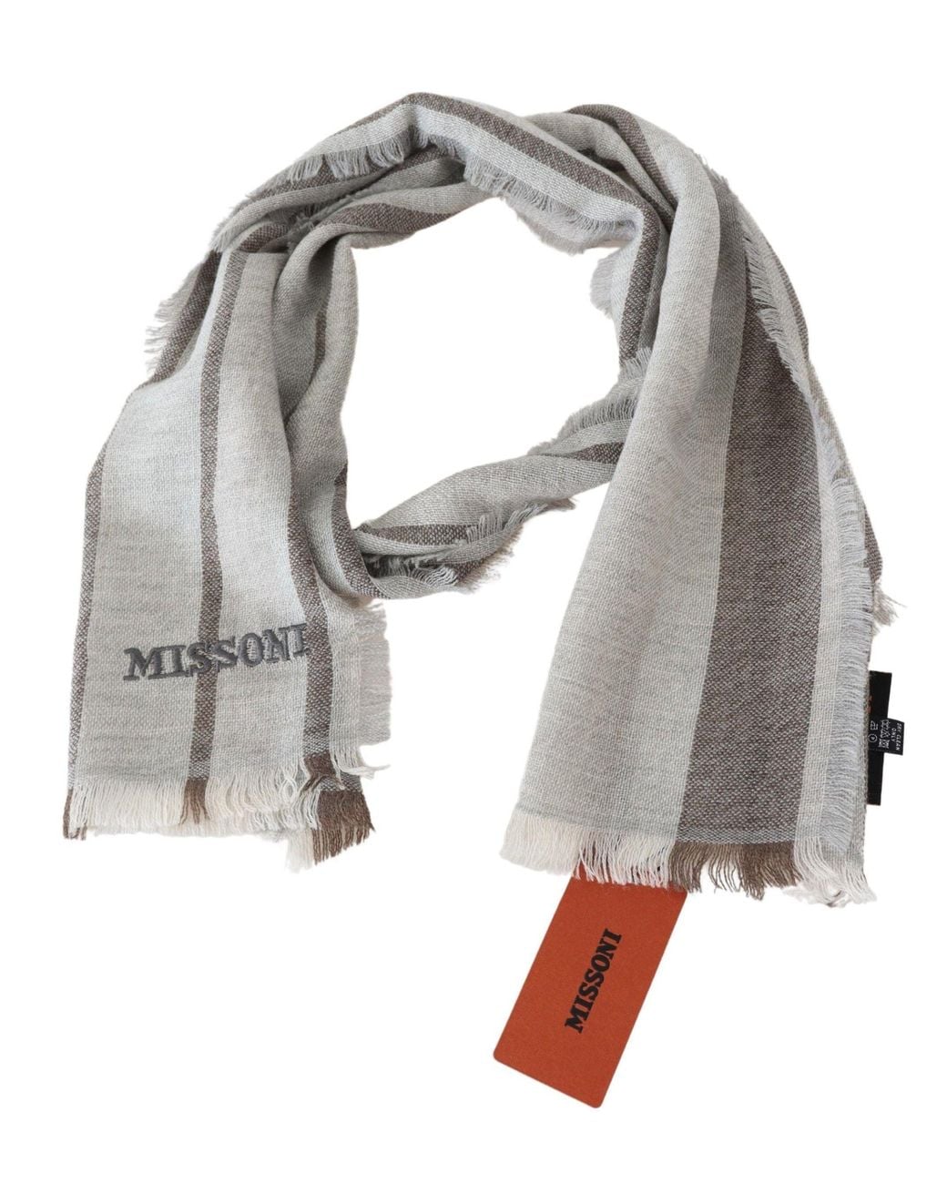 Missoni Black Wool Stripe Fringe Scarf for men