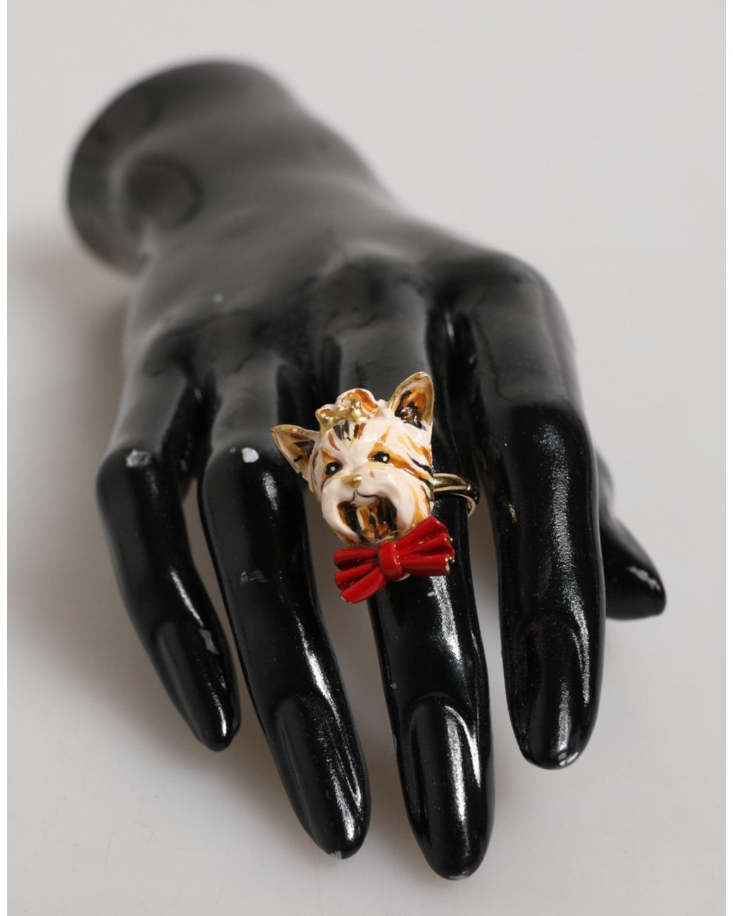 Dolce & Gabbana Red Gold Brass Resin Beige Dog Pet Accessory Ring