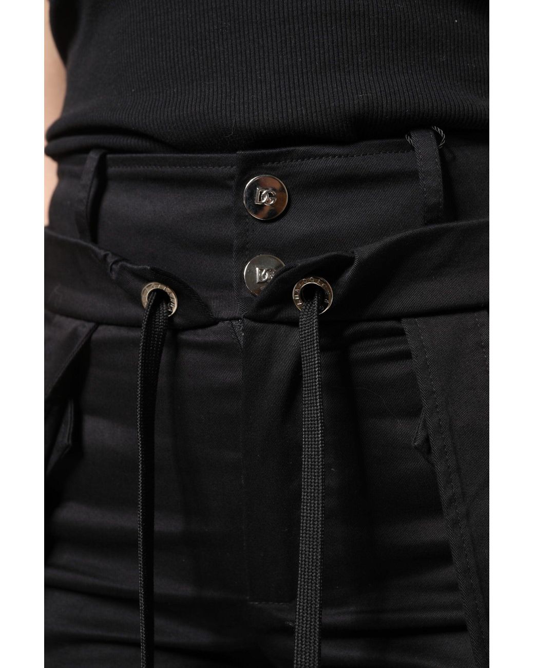 Dolce & Gabbana Black Cotton High Waist Cargo Pants