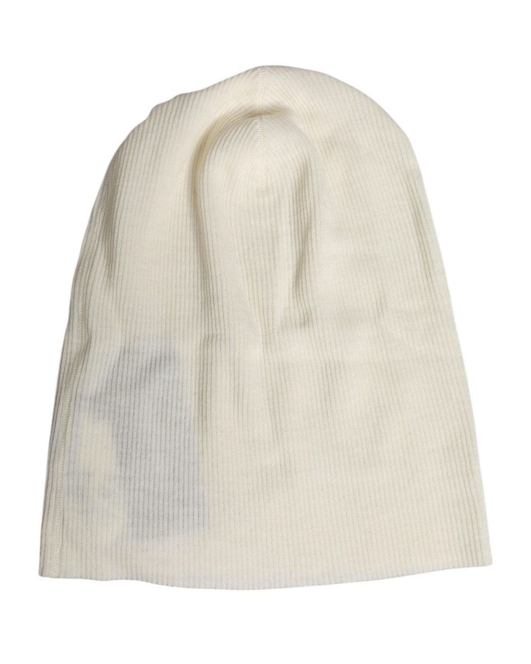Dolce & Gabbana White Wool Blend Knitted Beanie Cap for men