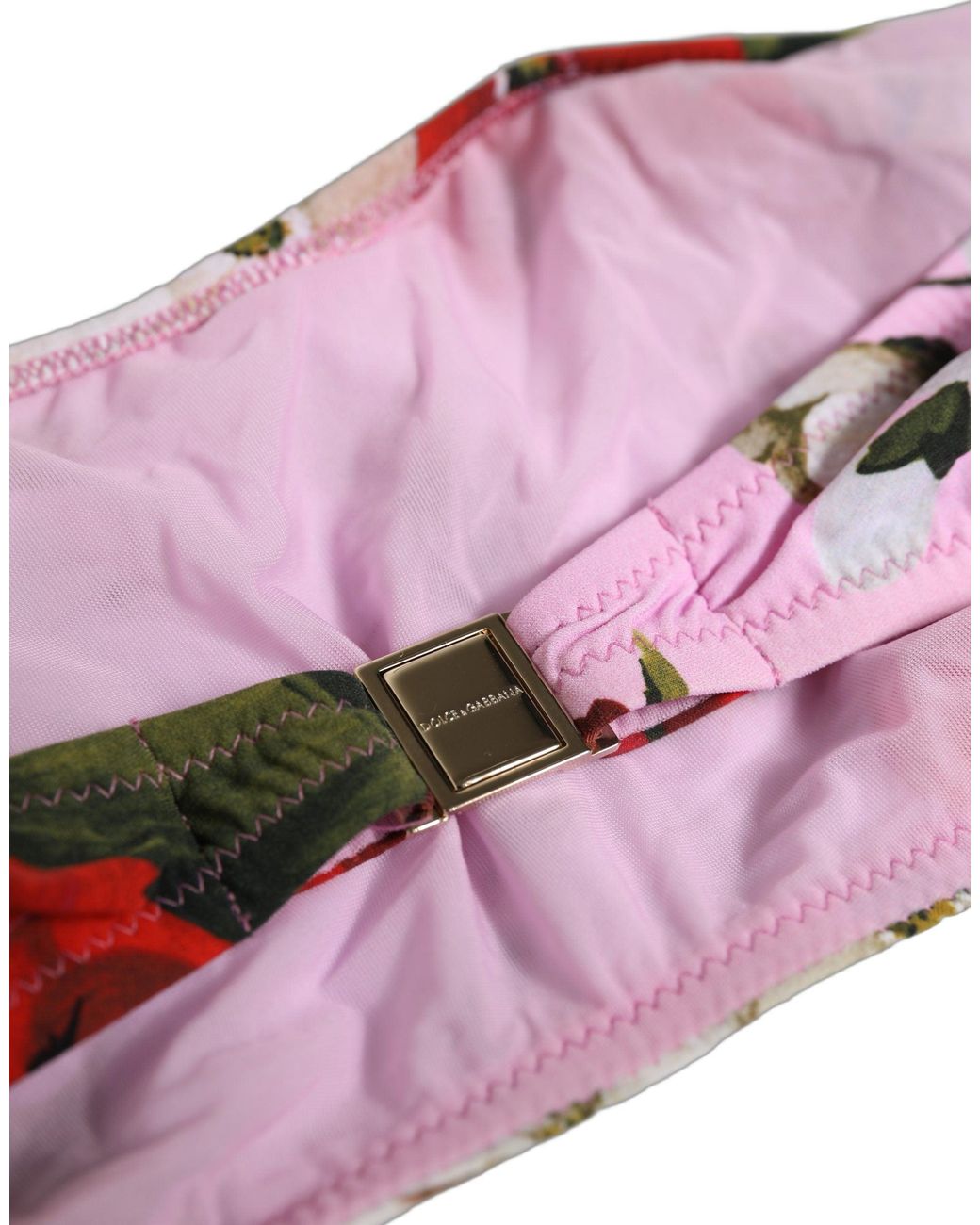 Dolce & Gabbana Pink Floral Print Bandeau Beachwear Bikini Top Nylon Elastane