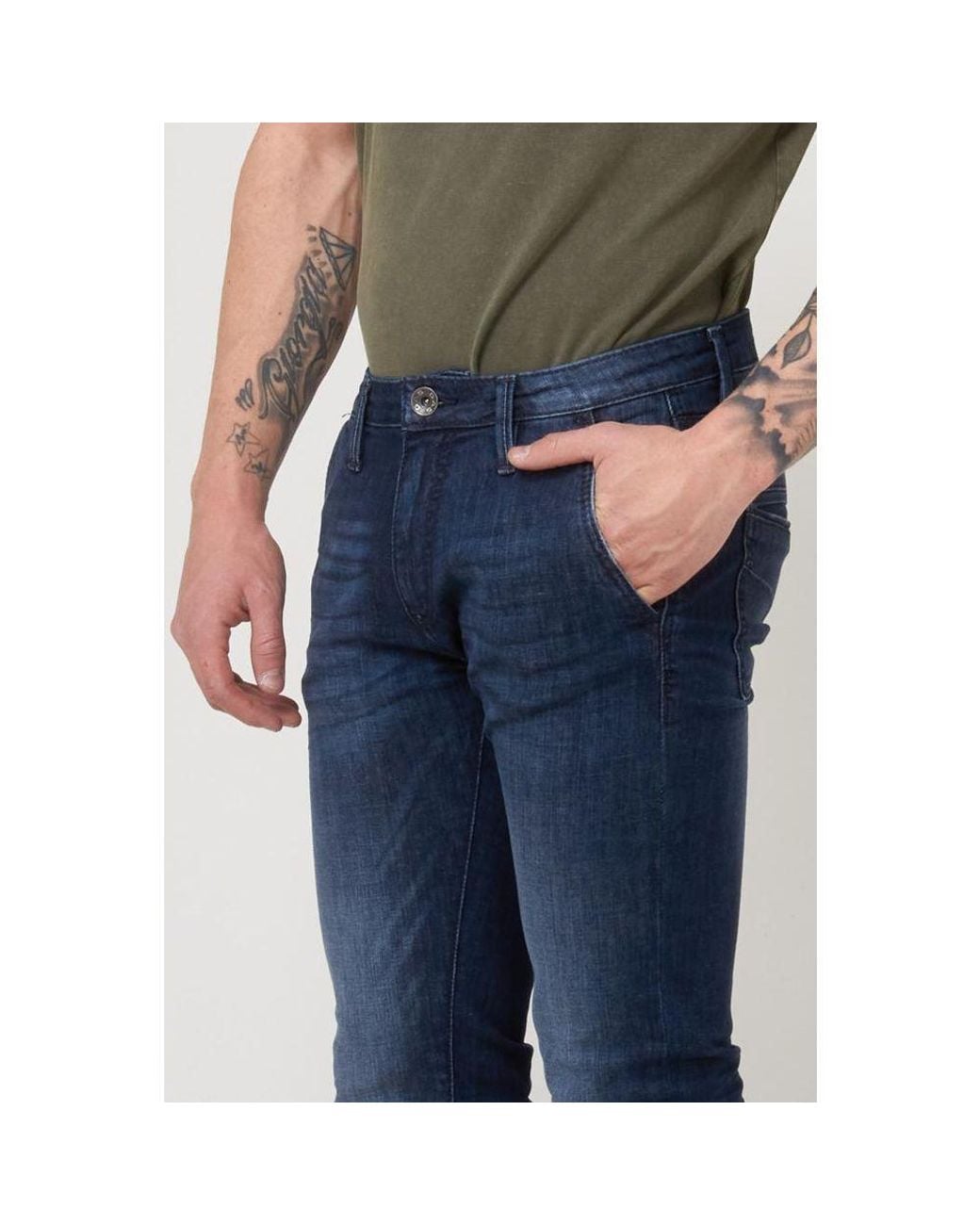 Gas Blue Cotton Slim Fit Jeans for men