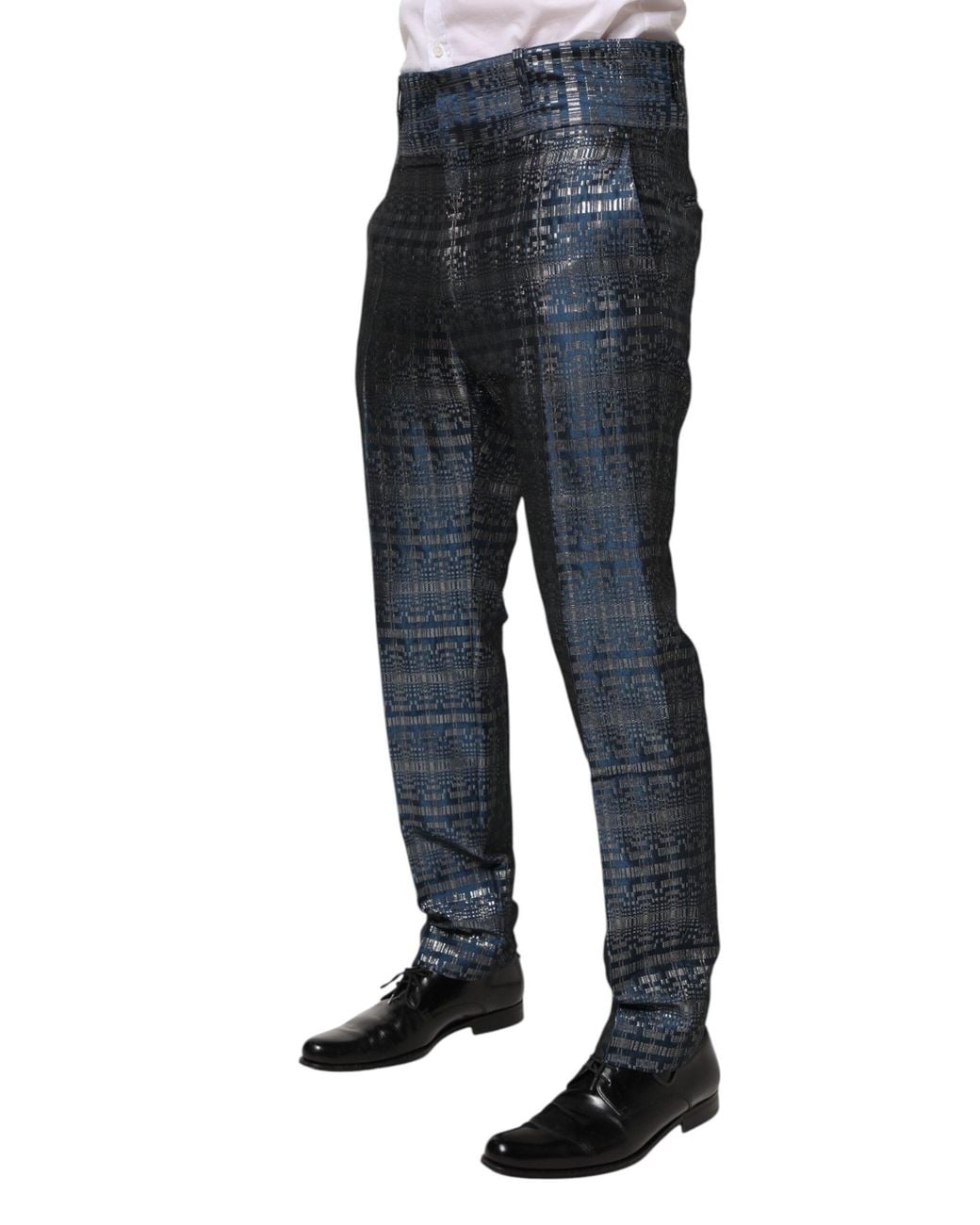 Dolce & Gabbana Blue Silver Shiny Silk Skinny Men Trouser Pants