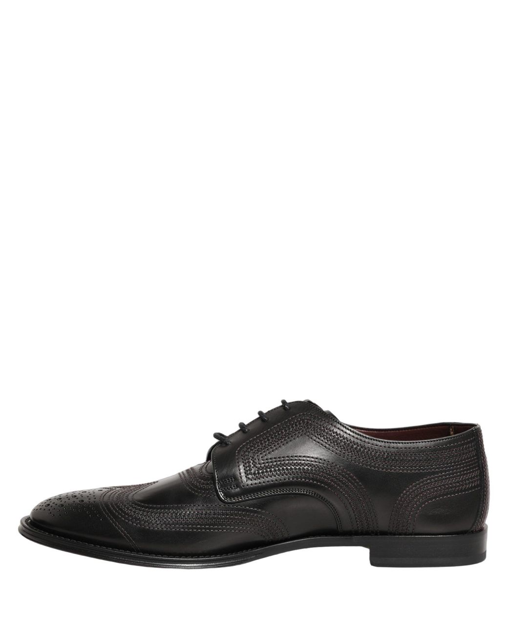 Dolce & Gabbana Brown Black Embroidered Leather Derby Dress Shoes for men