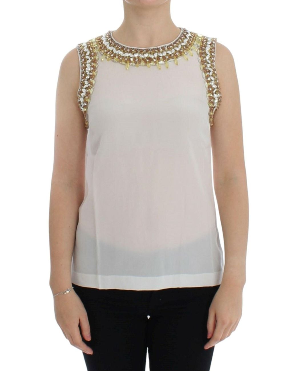 Dolce & Gabbana White Crystal Embellished Tank Top