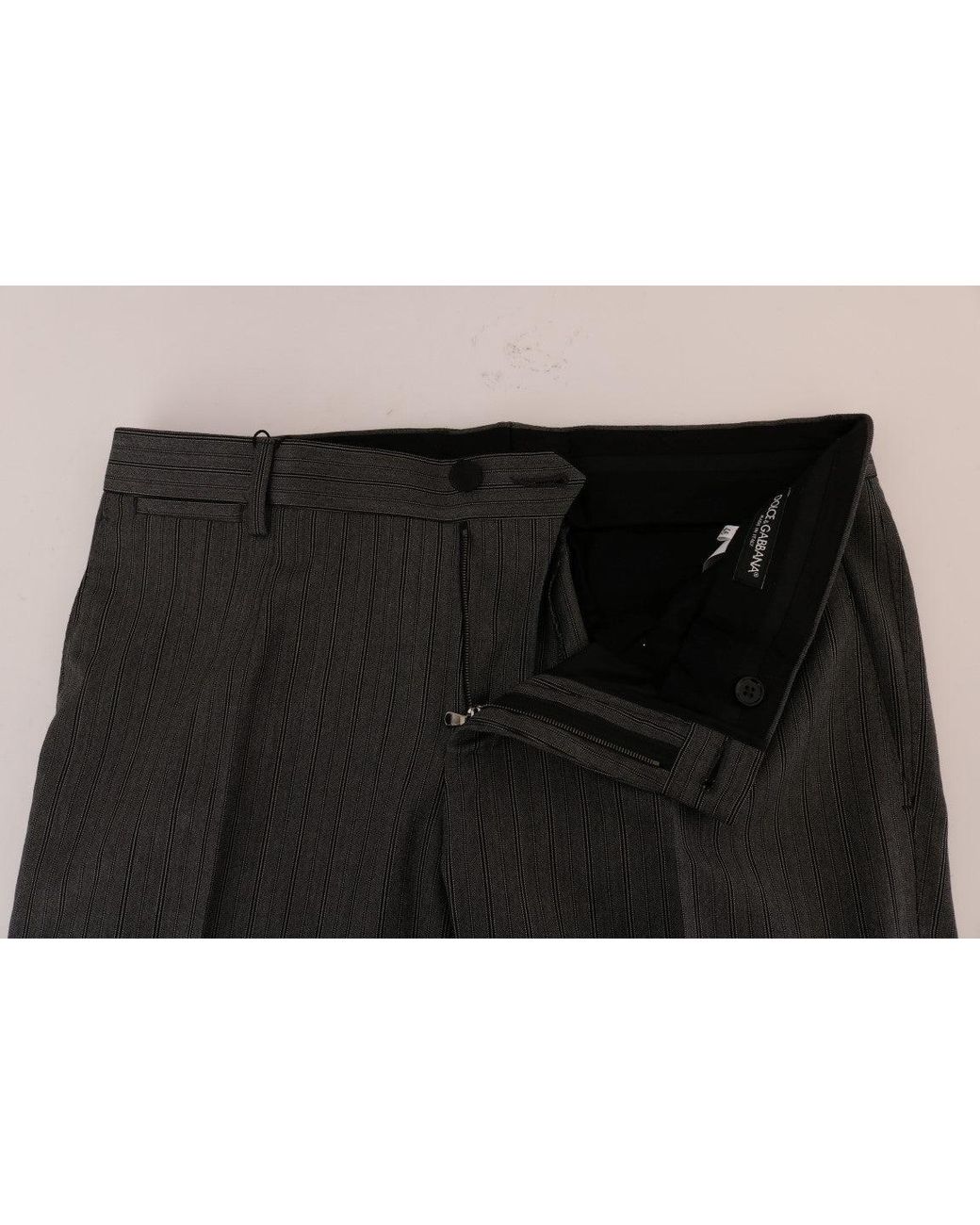 Dolce & Gabbana Black Wool Striped Formal Pants for men
