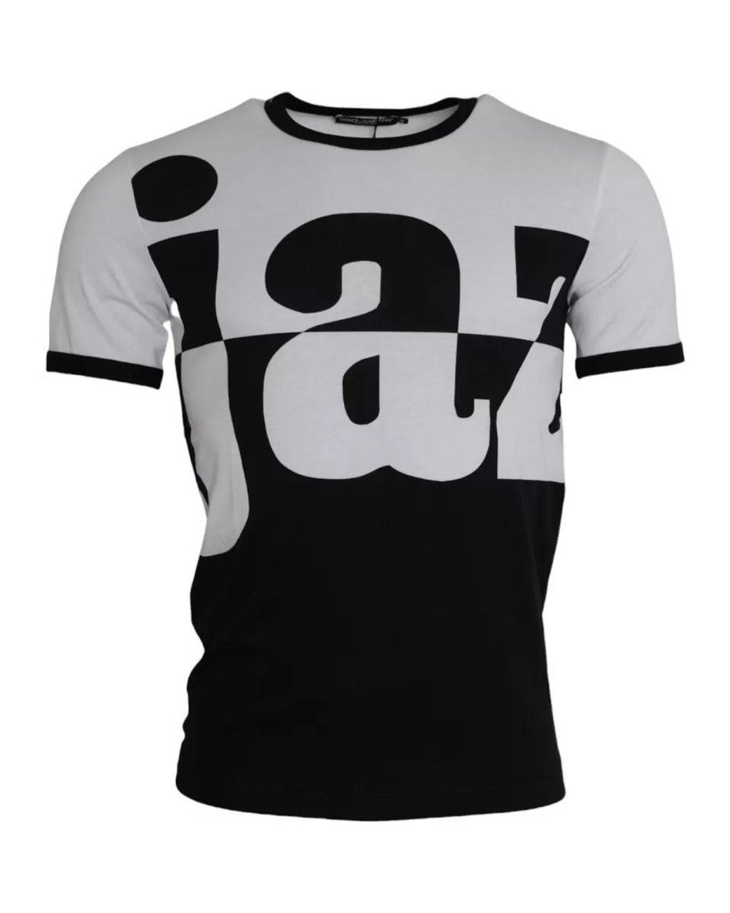 Dolce & Gabbana Black White Jazz Print Cotton Short Sleeves T for men