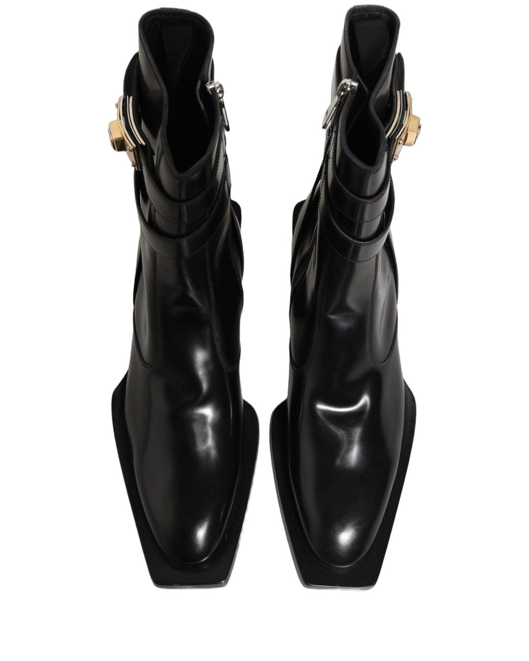 Dolce & Gabbana Black Leather Dg Plaque Mid Calf Boots Shoes for men