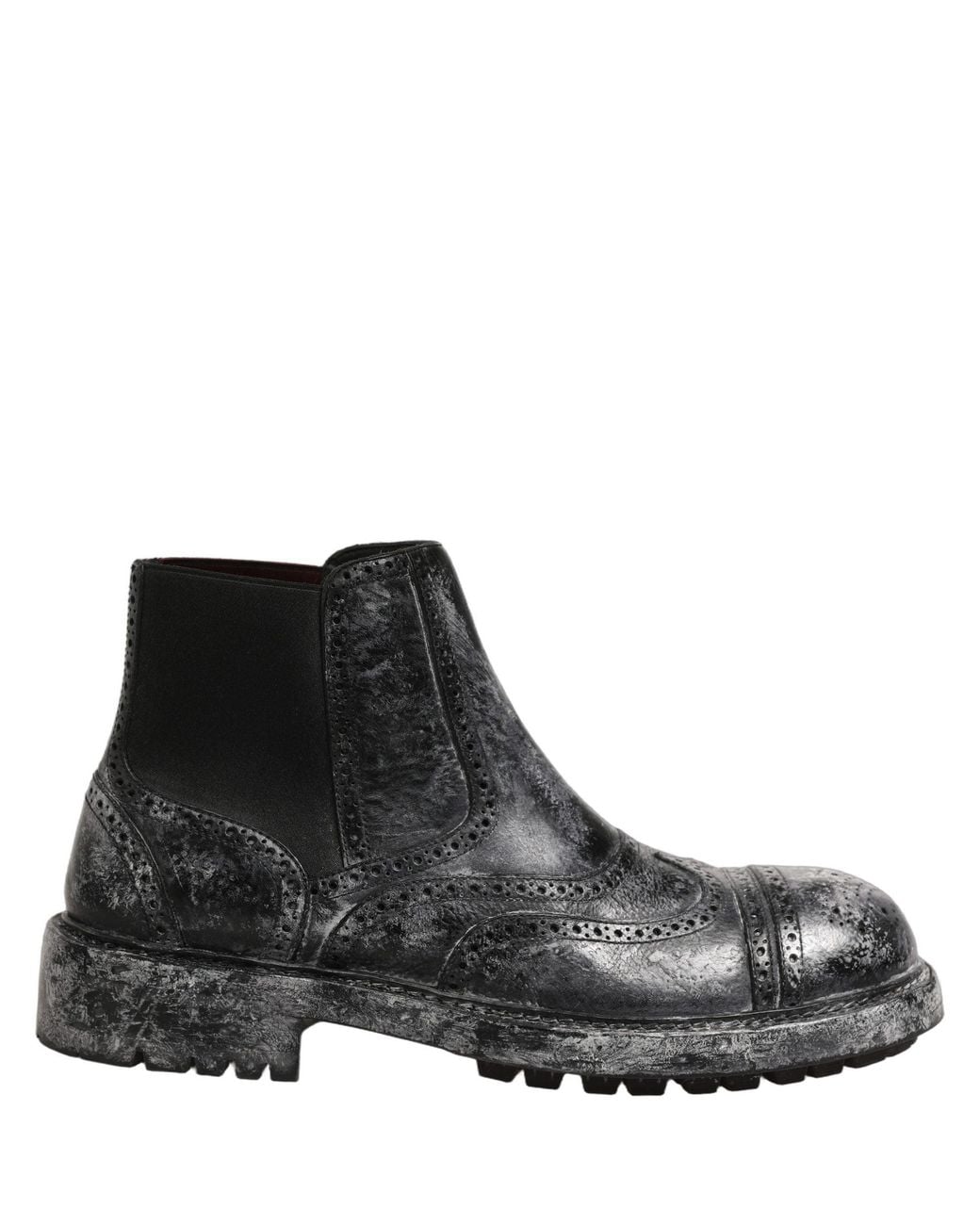 Dolce & Gabbana Black Gray Leather Ankle Chelsea Boots Shoes for men