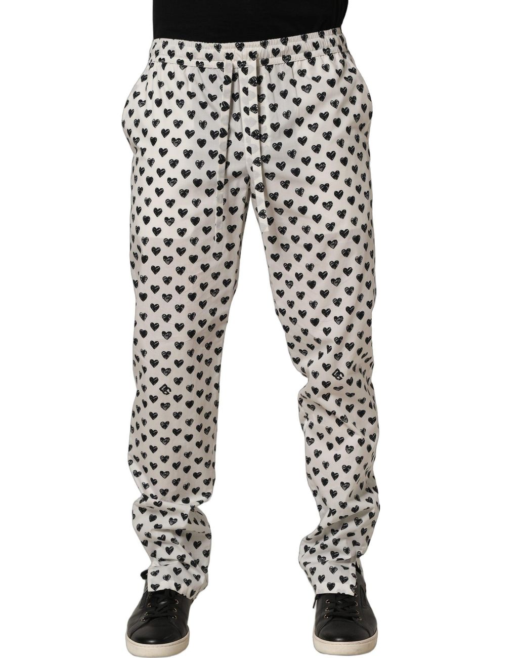 Dolce & Gabbana Multicolor White Graphic Heart Print Men Trousers Pants for men