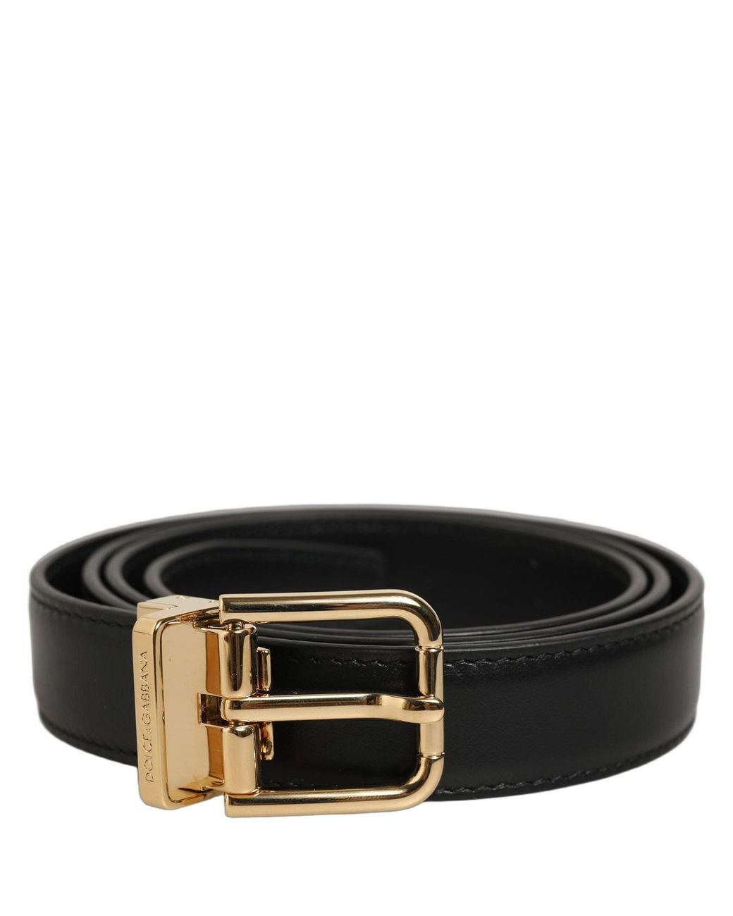 Dolce & Gabbana Black Classic Leather Gold Metal Logo Buckle Belt