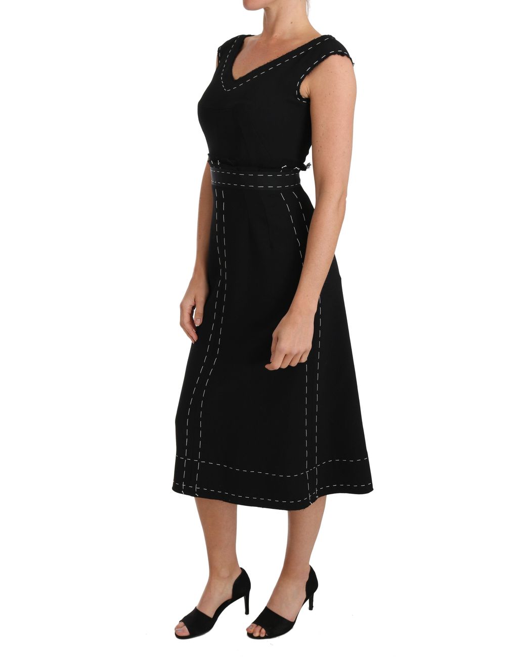 Dolce & Gabbana Black Wool Stretch A-Line Sheath Dress