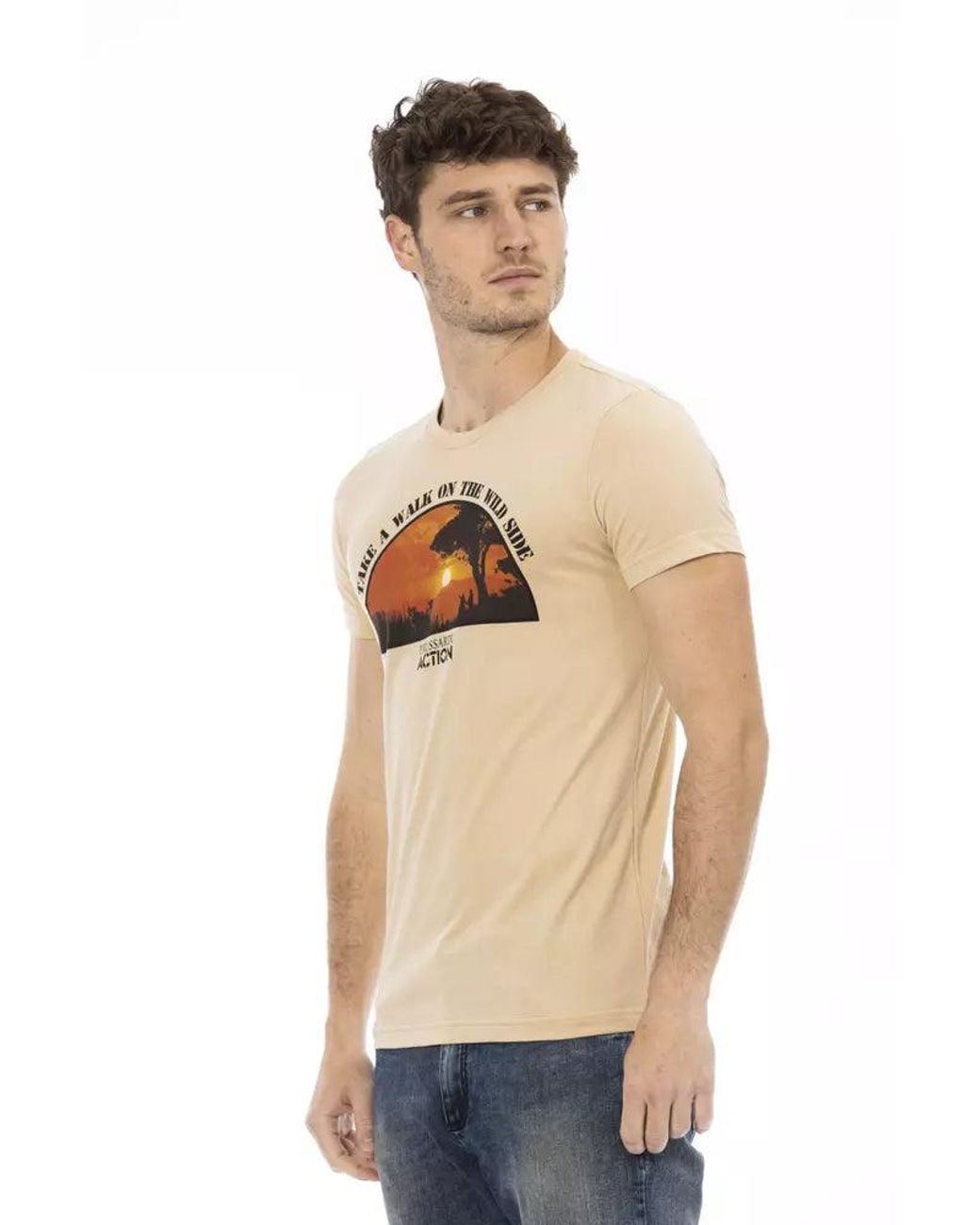 TRUSSARDI ACTION Blue Beige Cotton Men T for men