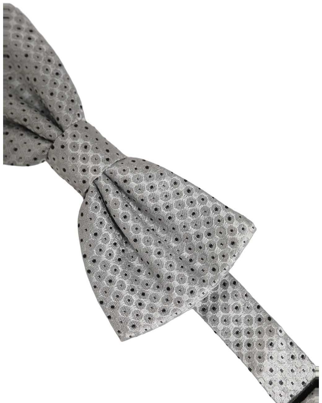 Dolce & Gabbana Gray Polka Dot Adjustable Neck Papillon Bow Tie Silk for men