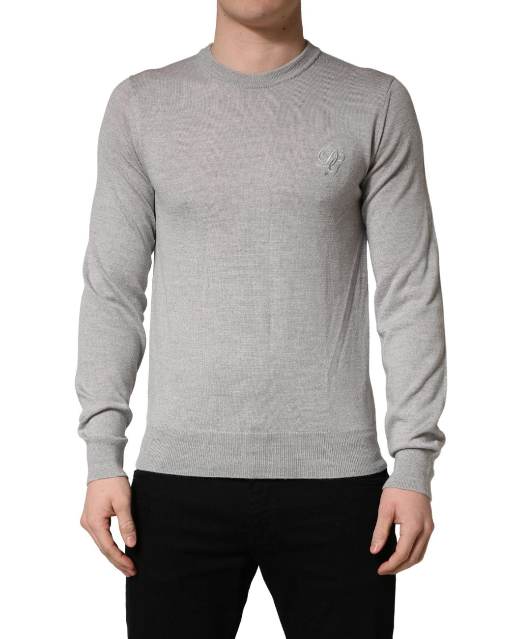 Dolce & Gabbana Gray Long Sleeves Crew Neck Pullover Sweater for men