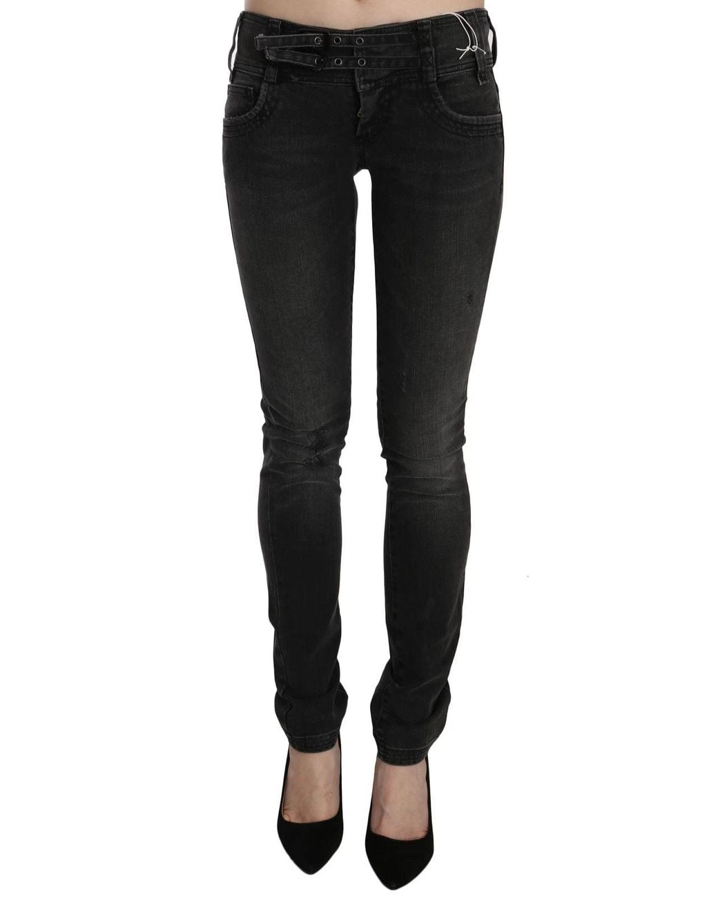 John Galliano Black Washed Low Waist Slim Fit Skinny Denim Pants Jeans