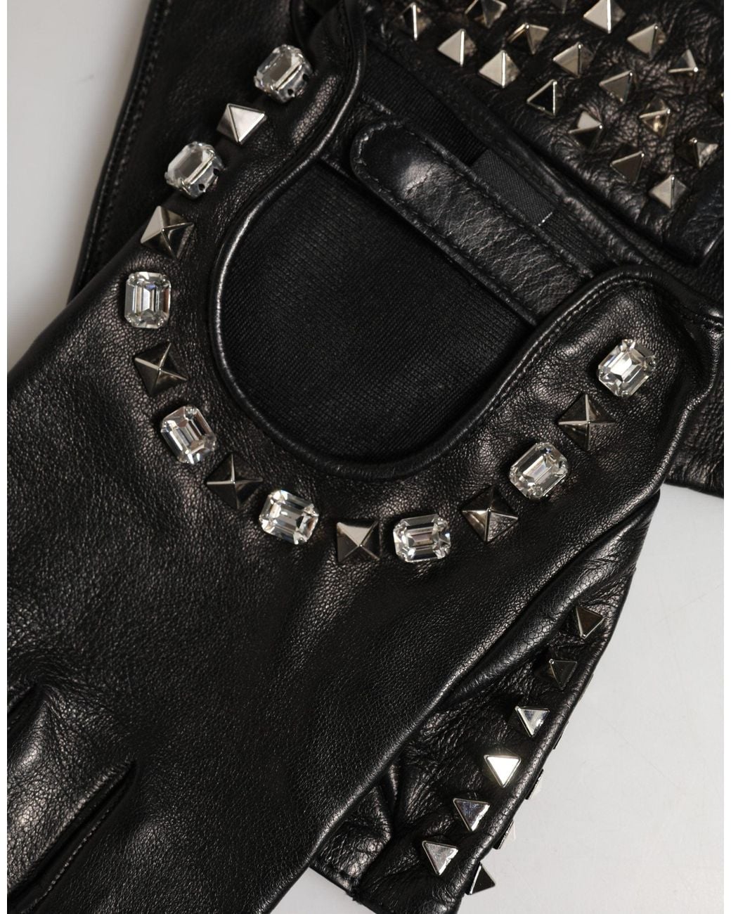Dolce & Gabbana Black Embellished Wrist Length Mitten Gloves