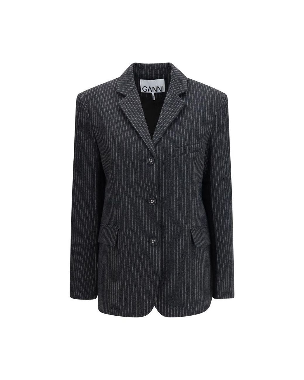 Ganni Black Gray Wool Oves Aries Blazer