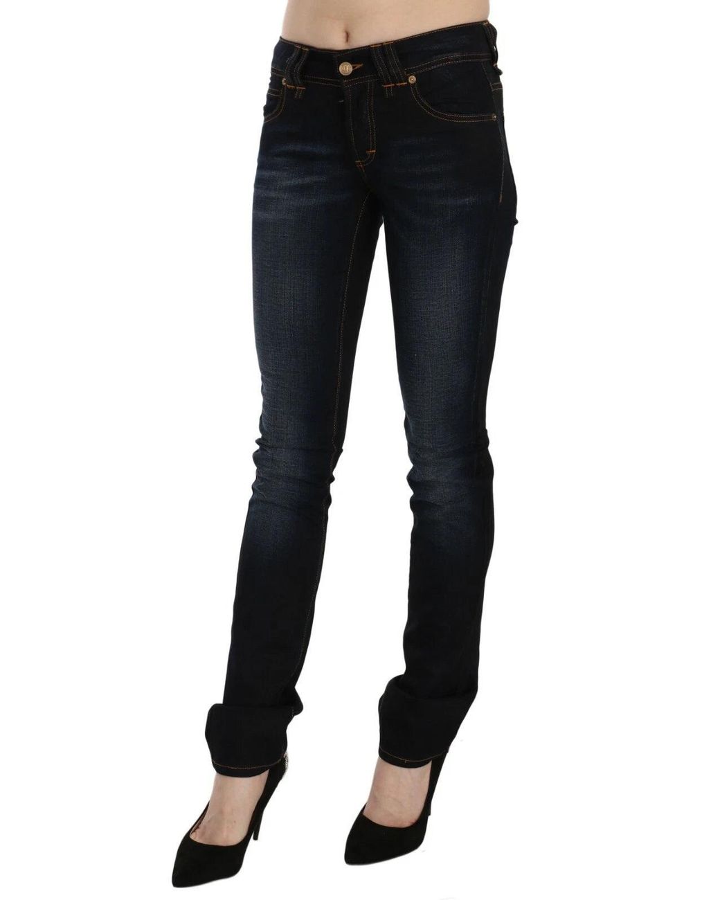 John Galliano Black Dark Blue Mid Waist Slim Fit Denim Casual Pants Jeans
