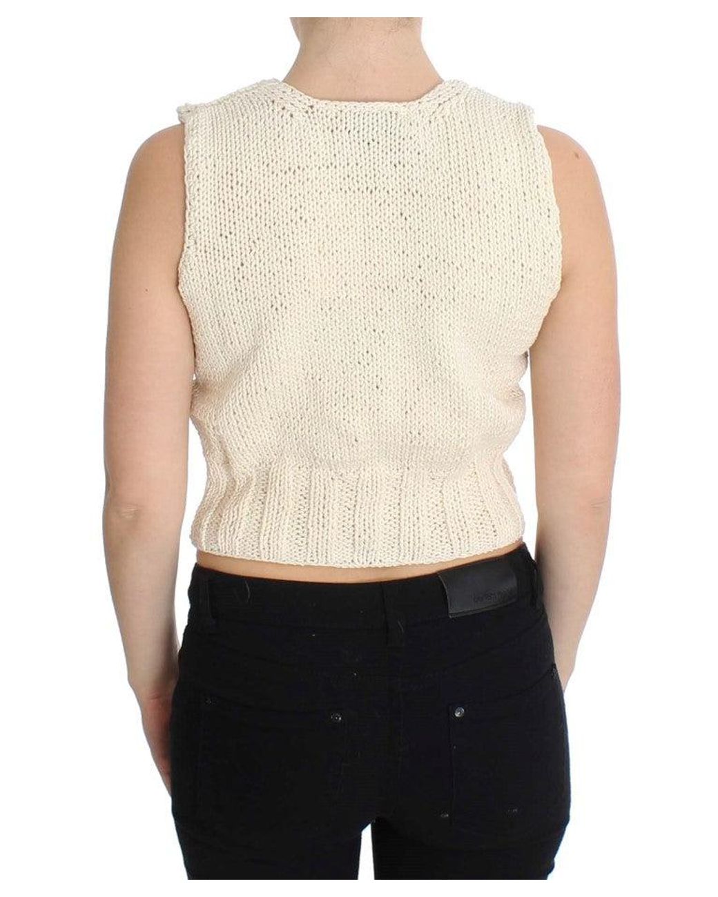 Pink Memories White Cotton Blend Knitted Sleeveless Sweater