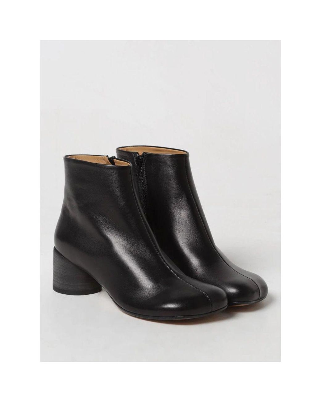 MM6 by Maison Margiela Black Leather Ankle Boots | Lyst UK