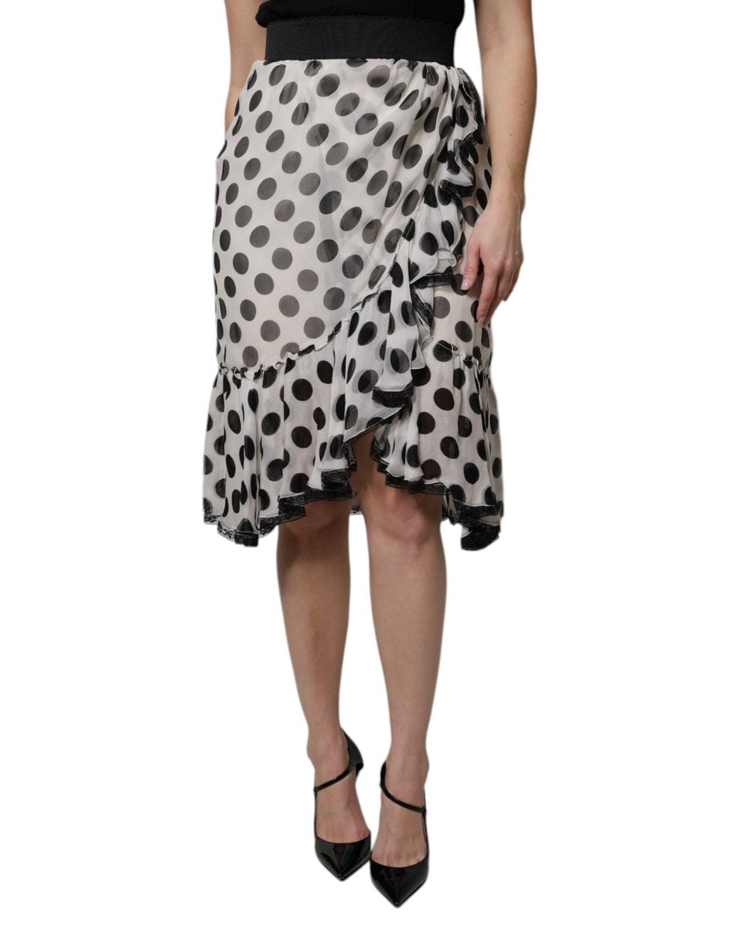 Dolce & Gabbana White Black Polka Dots Knee Length Skirt for men