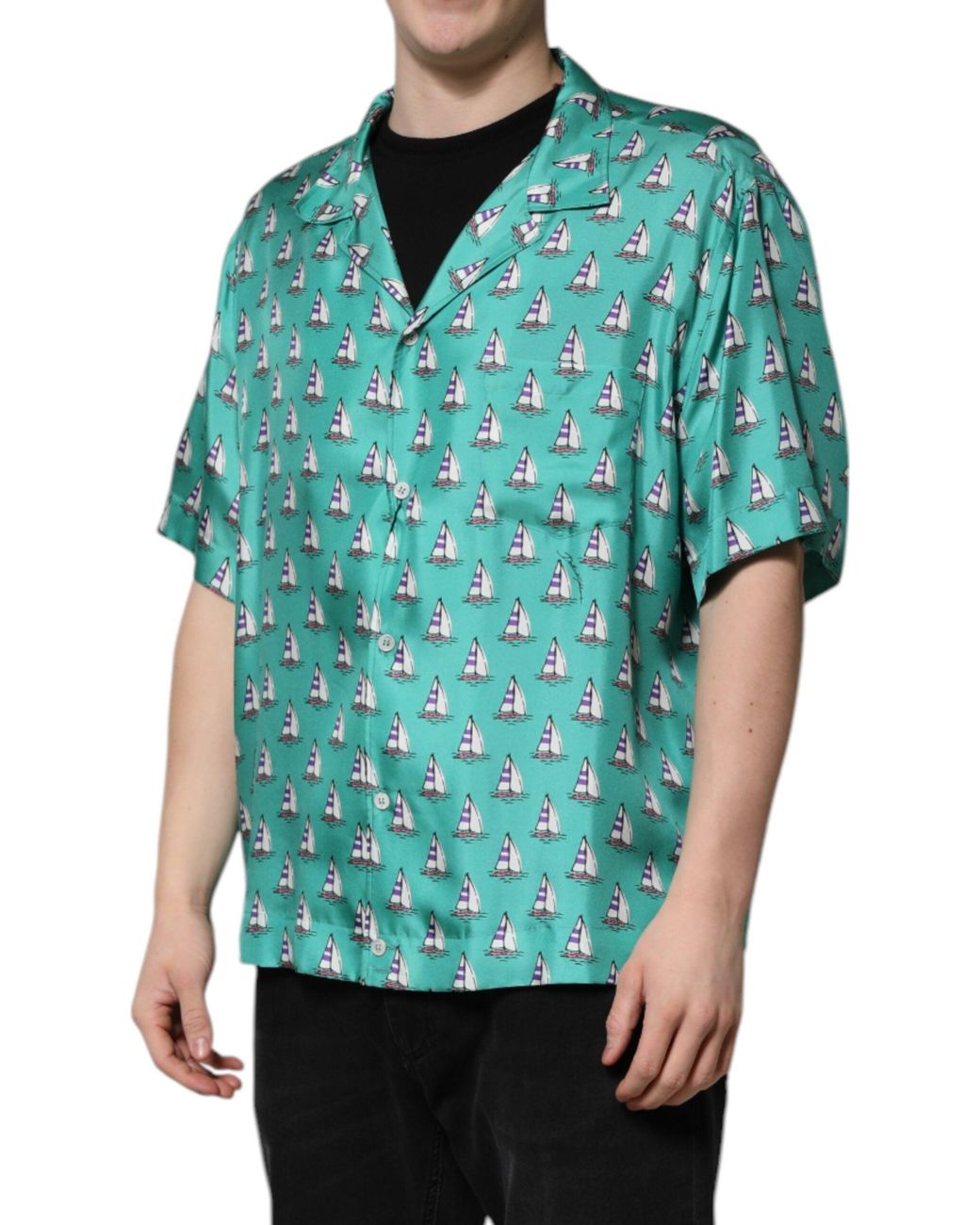 Dolce & Gabbana Green Printed Short Sleeves Casual Shirt for men