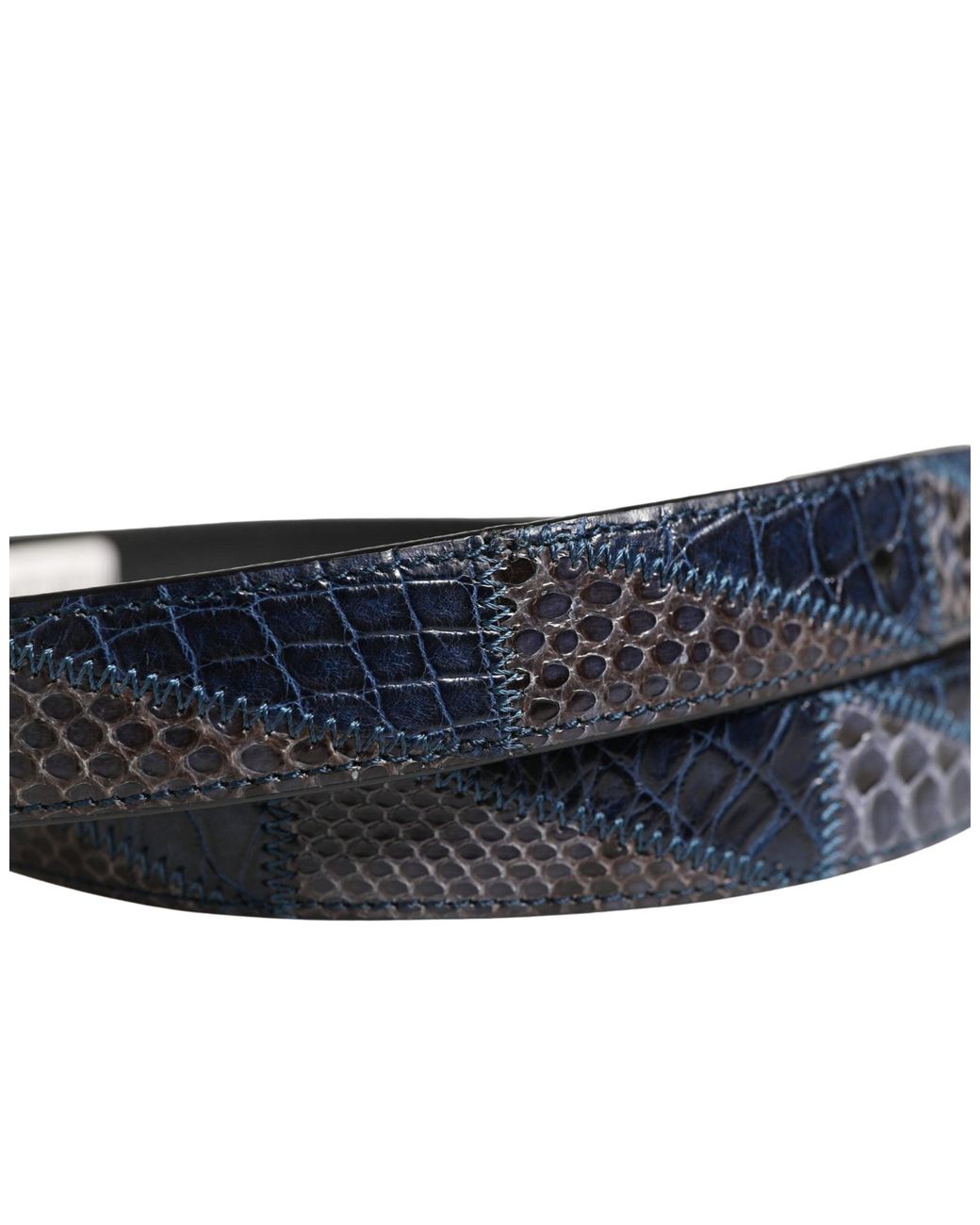 Dolce & Gabbana Blue Leather Metal Buckle Belt Caiman Reticolato Python for men