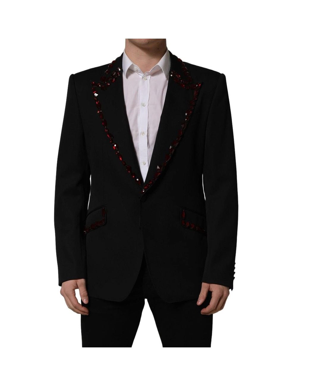 Dolce & Gabbana Black Crystal Embellished Coat Blazer Jacket for men