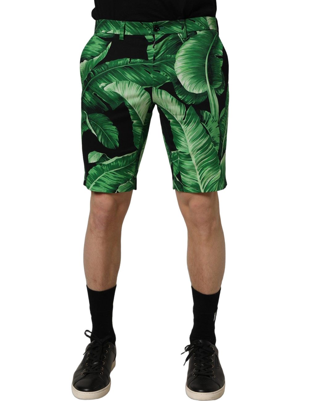 Dolce & Gabbana Green Banana Leaf Bermuda Shorts Cotton Elastane for men