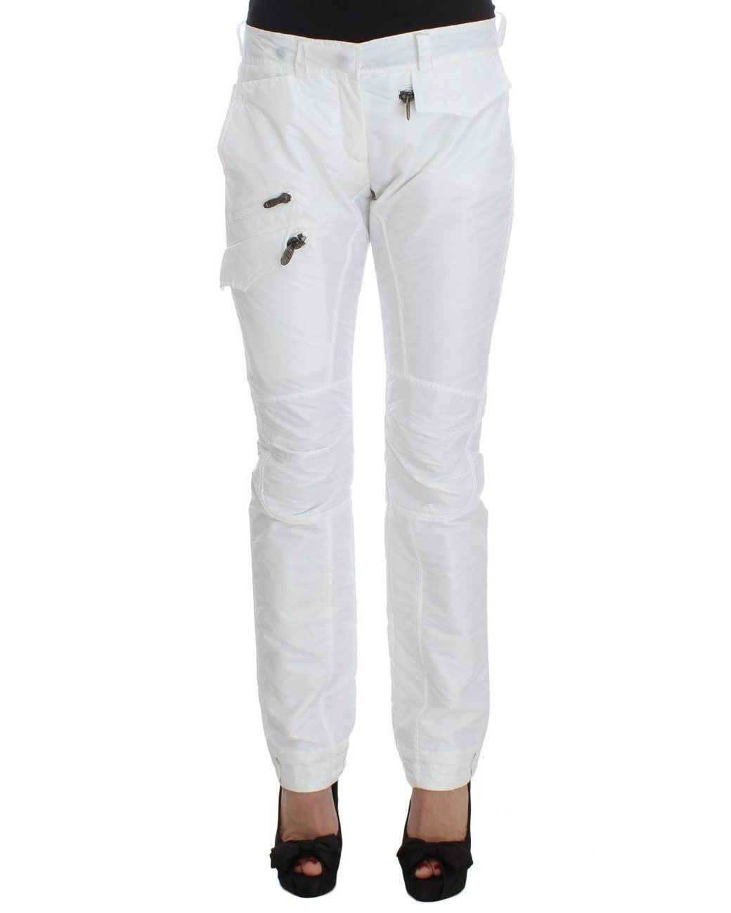 Ermanno Scervino White Nylon Padded Slim Fit Cargo Pants